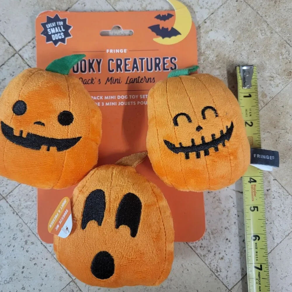 Fringe Studio Halloween Squeaky Dog Toy Set Jack’s Mini Lanterns 3‑Pack NWT